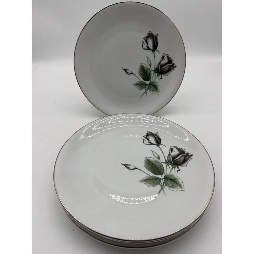4 Vtg Stonegate Germany Bavarian Midnight Rose Dinner Plate 9 7/8